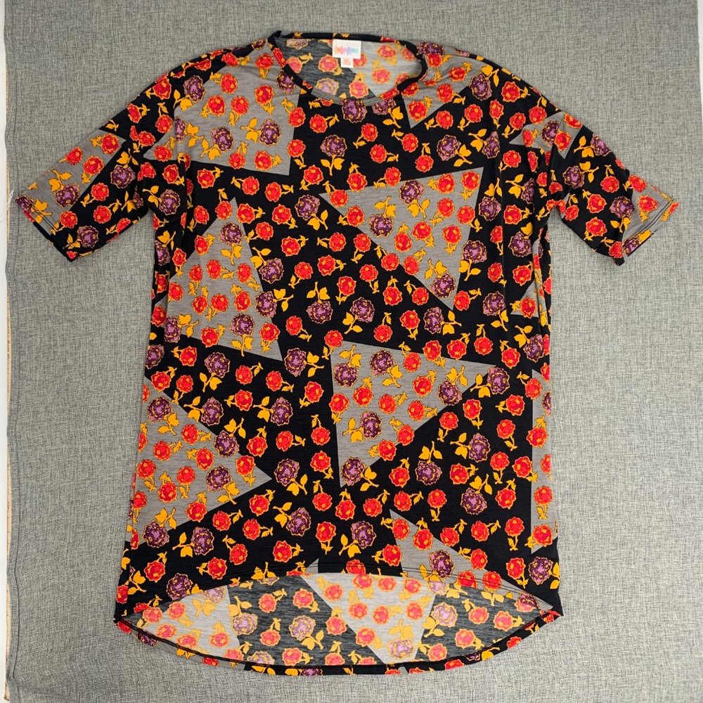 LuLaRoe Irma Floral Tunic Top‎ Size XS Relaxed Fit Black Red Purple Mustard Gray